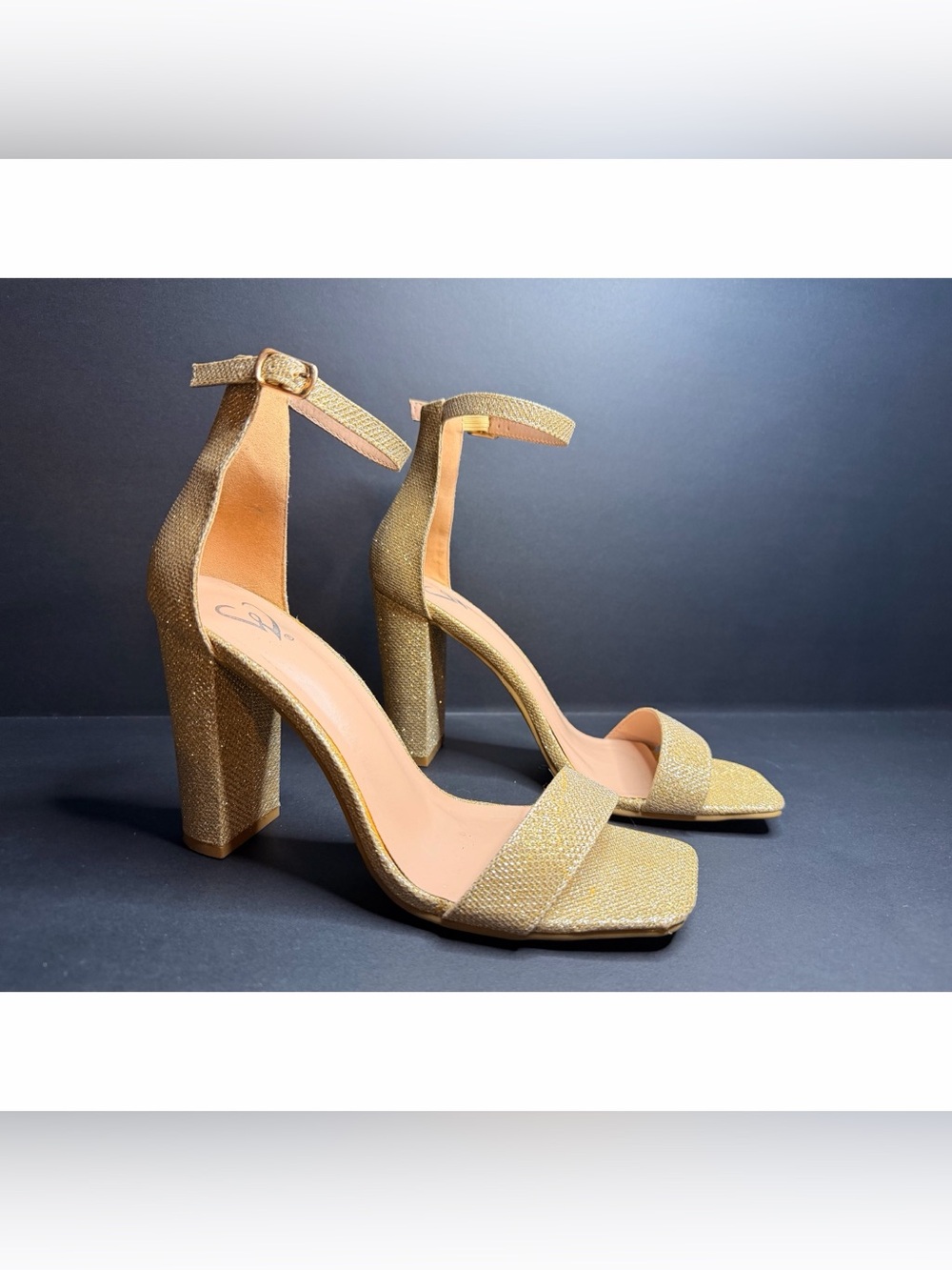 Windsor Gold Glitter Square Toe Block Heel Sandals Size 8